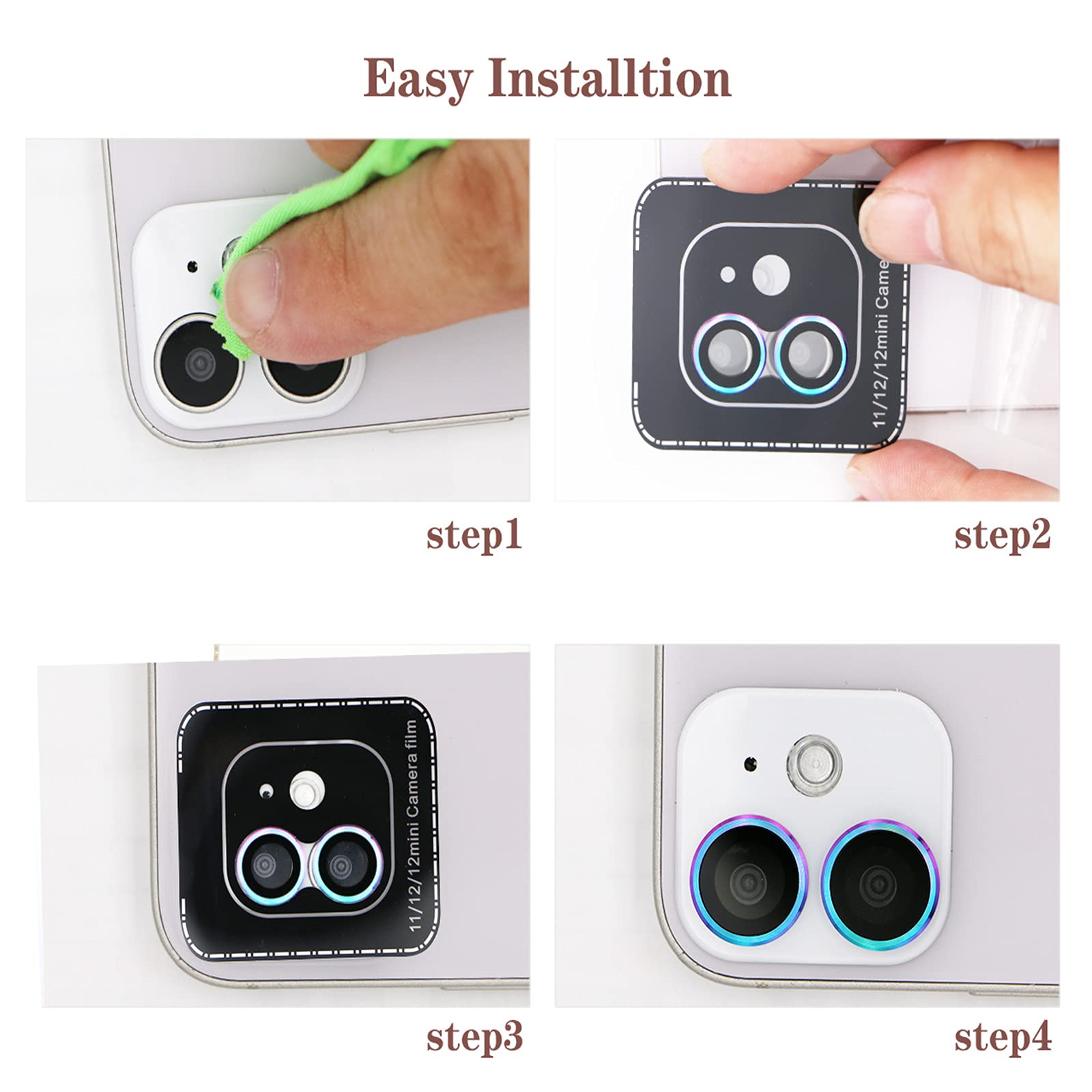 Suwei Camera Lens Protector,For Iphone 11/12/12Mini,Aluminum Alloy Lens Ring Cover,Screenprotector Lens Shield, Precise Position